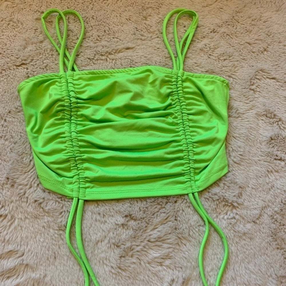 Publik Ruched Crop Top With Strings - Neon Green